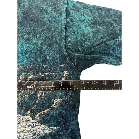 Vtg Fringe Beaded Grand Canyon Acid Wash Teal Shirt Large Elk Single Stitch 90s - Picture 12 of 13